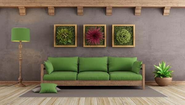 绿色沙发植物画效果图图片