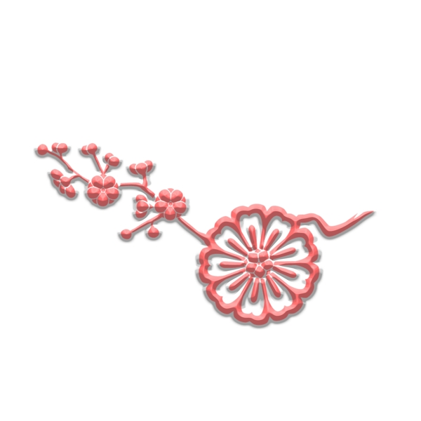 手绘红色中国风梅花树枝