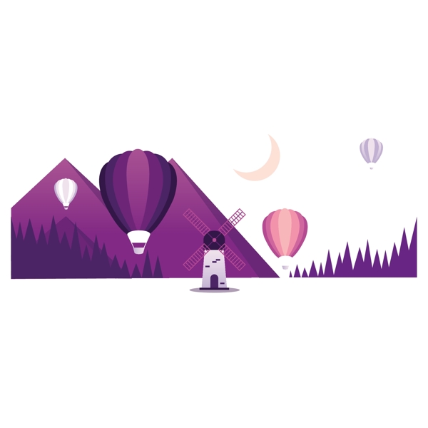 卡通紫色的山丘矢量素材