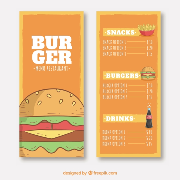 手绘汉堡快餐菜单设计模板