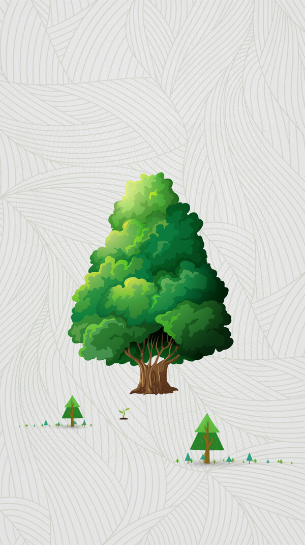 手绘绿色大树H5背景素材
