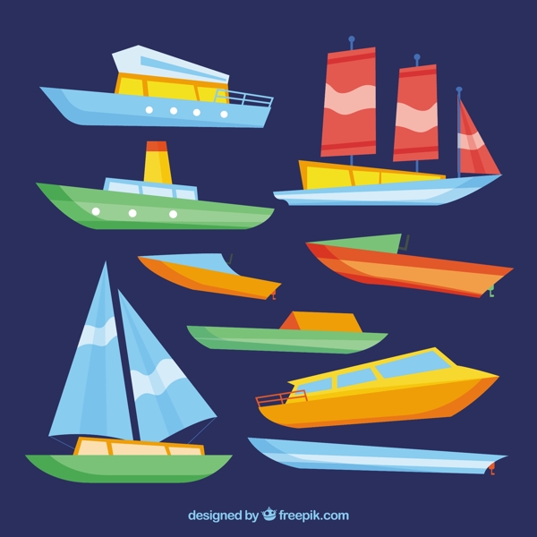 各种彩色船平面设计插画