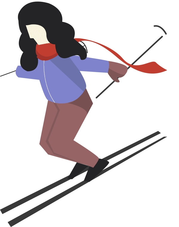 手绘卡通女孩滑雪装饰素材