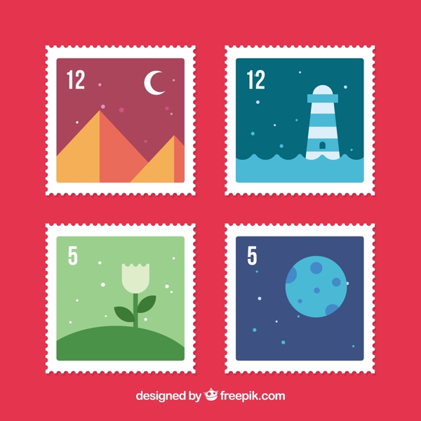 四张风景背景邮票
