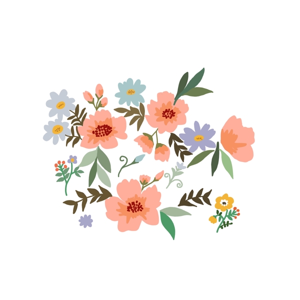 手绘花卉植物图案卡通贴纸元素
