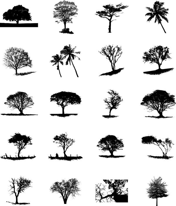 园林树木剪影矢量素材EPS