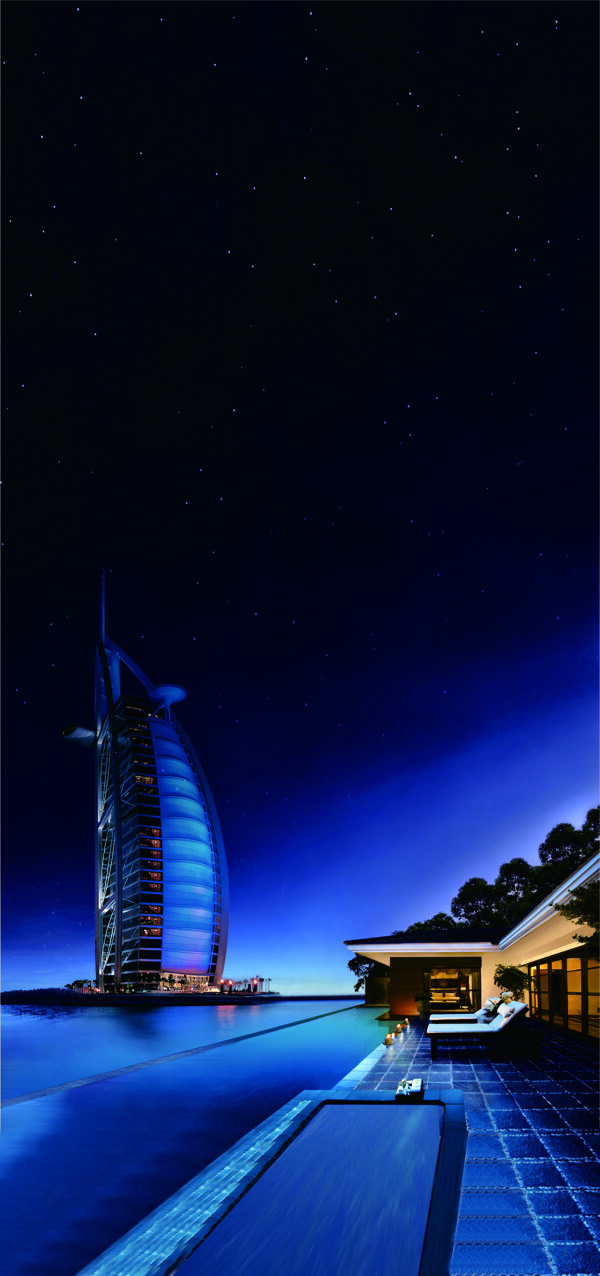 蓝色船帆酒店海上夜景迪拜图片
