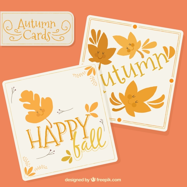 2款可爱秋季树叶卡片矢量素材