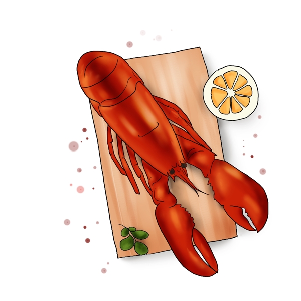 手绘美食红色大龙虾