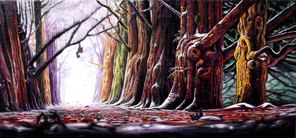 油画怪异的森林图片