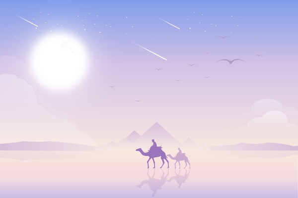 骆驼太阳意境插画