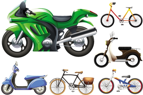 集摩托车和自行车的插图