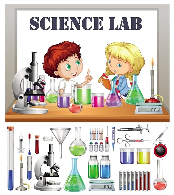 科学实验室里的孩子们