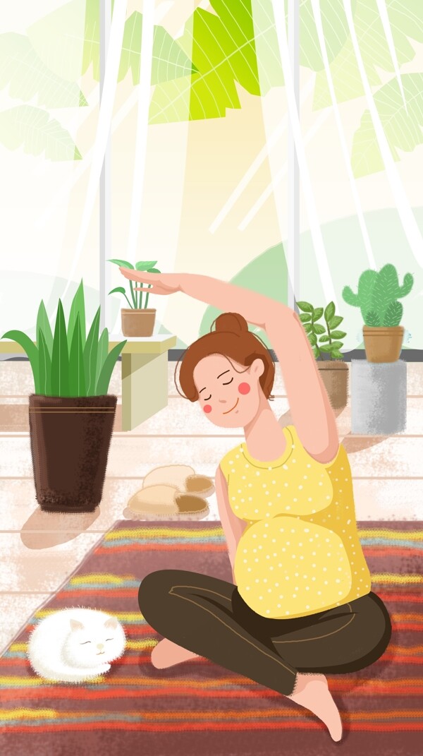 孕妇瑜伽人物插画卡通背景素材