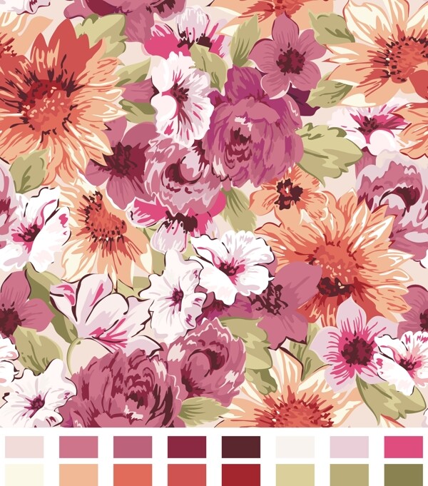 花卉图案与调色板