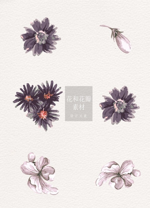 暗色系花和花瓣花朵ai矢量元素