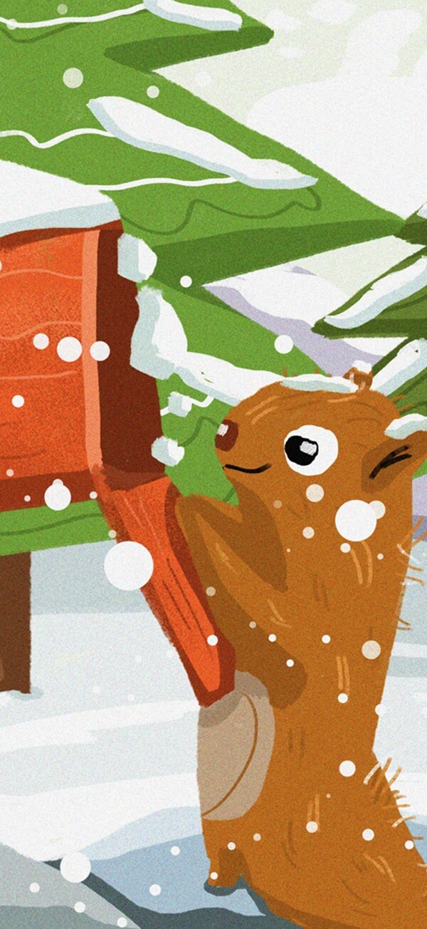 唯美二十四节气小雪插画森林松鼠邮箱
