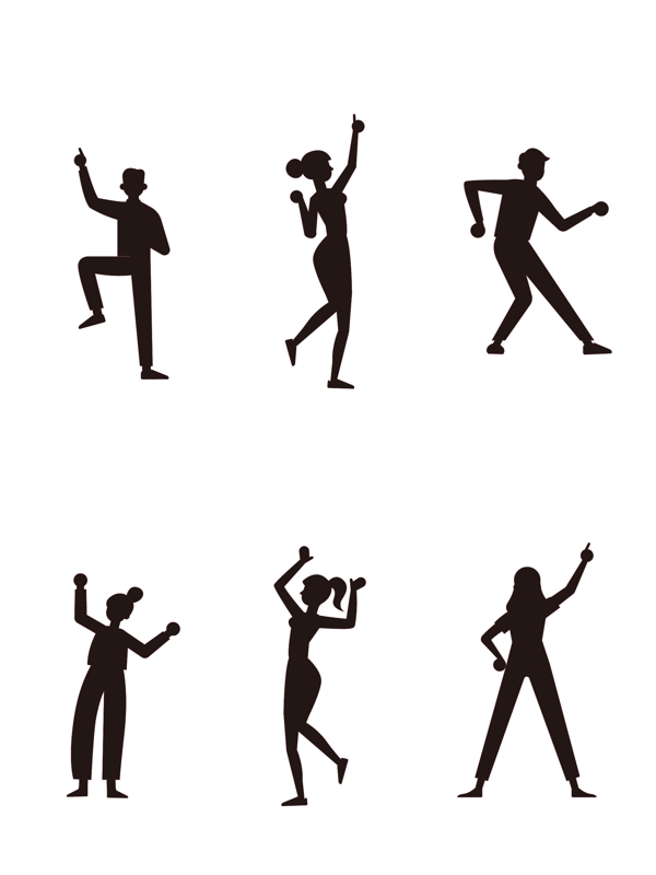 人物舞蹈剪影酷黑色跳舞手绘插画元素