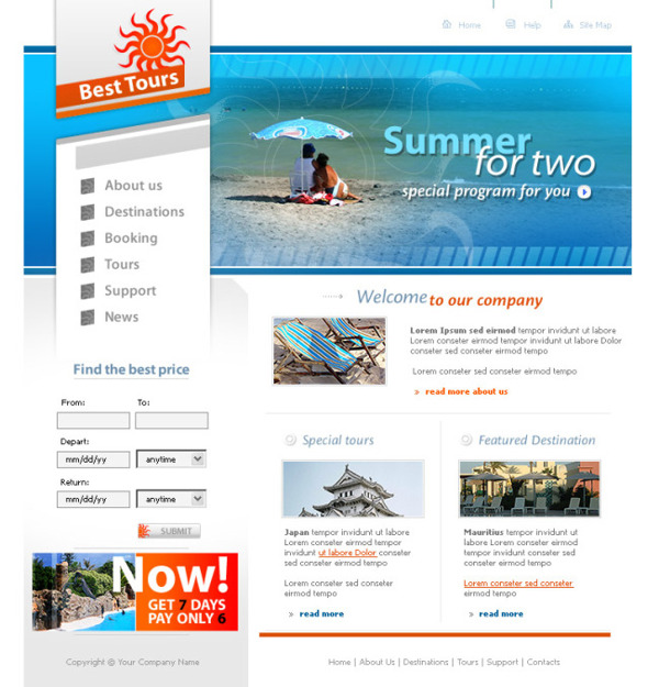 夏天旅行网站psd模板