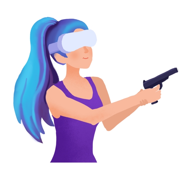 彩绘带着VR眼镜开枪的女孩