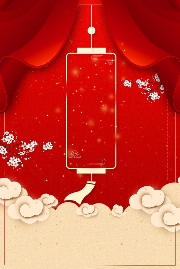 猪剪纸新春元旦红色传统节日广告背景
