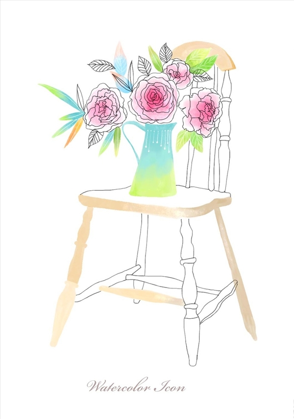 手绘花朵花瓶装饰画