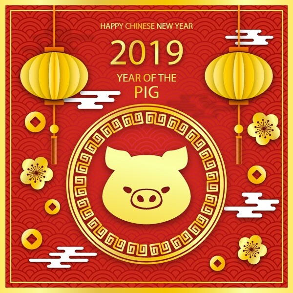 2019猪头元素新年海报