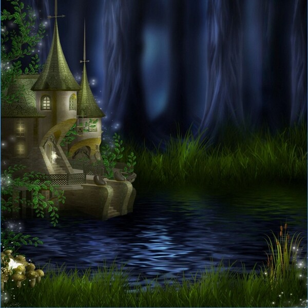河边的梦幻城堡背景图片
