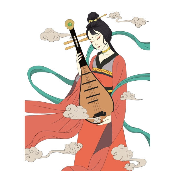 复古中国风拿着琵琶的仕女
