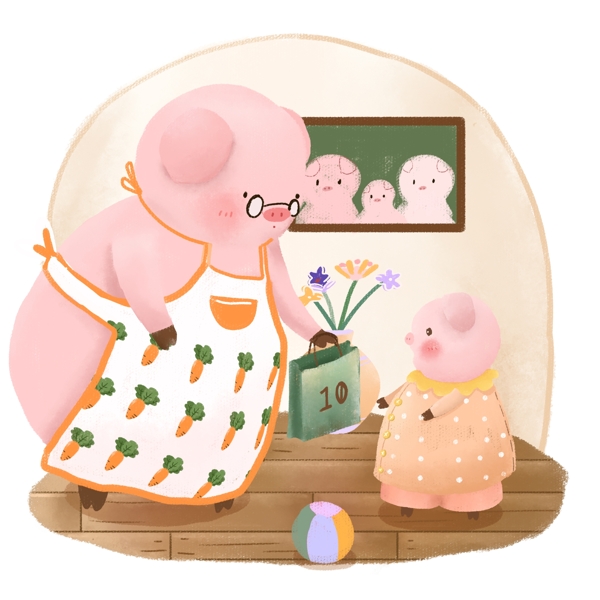 生肖动物猪礼物卡通可爱儿童手绘插画元素