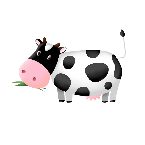 手绘可爱卡通剪纸风微立体奶牛吃草元素