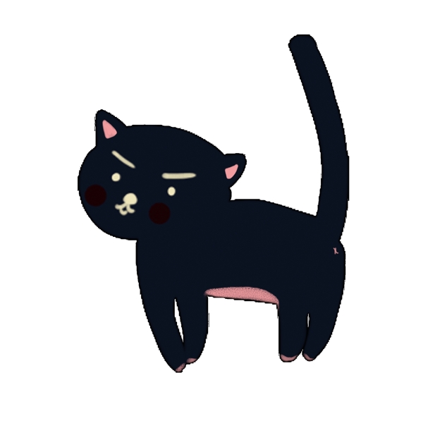 一只黑色小猫卡通元素