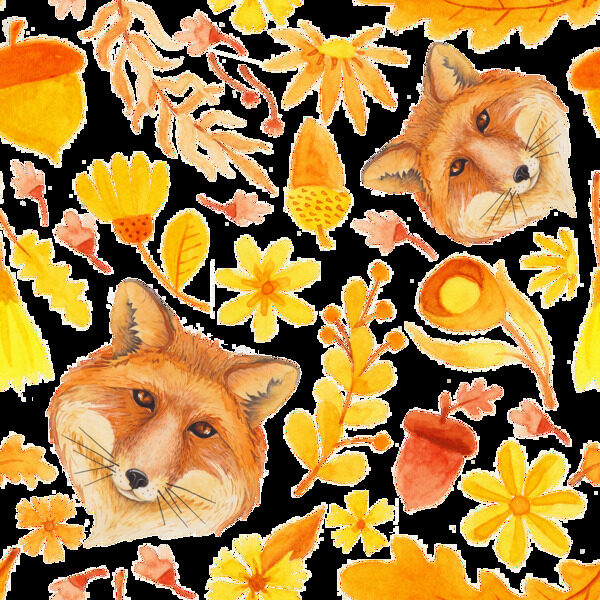 秋天景色狐狸动物卡通透明素材
