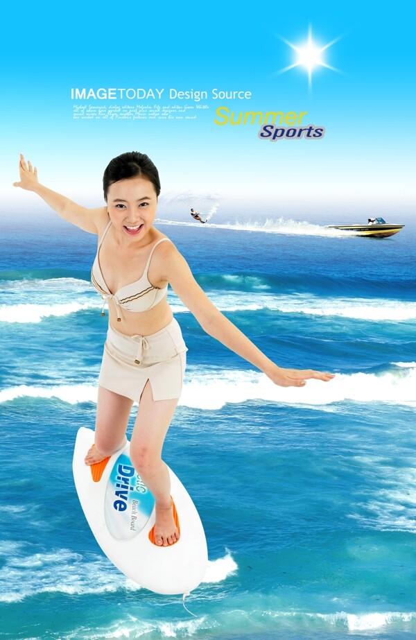 冲浪蓝天白云女性女人快艇运动员海水星光psd分层素材源文件09韩国设计元素