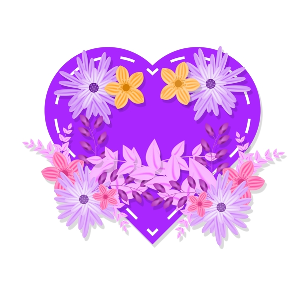 剪纸风紫色爱心花朵母亲节元素