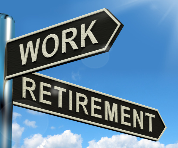 工作或退休的路标显示工作或退休的选择