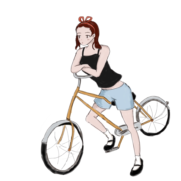 手绘运动少女自行车