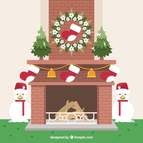 装饰壁炉与圣诞节元素