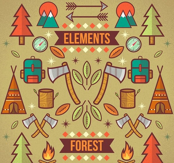 森林露营元素插画