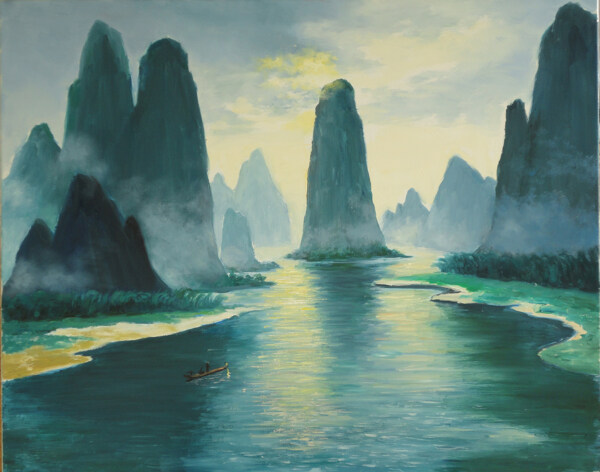油画桂林山水图片