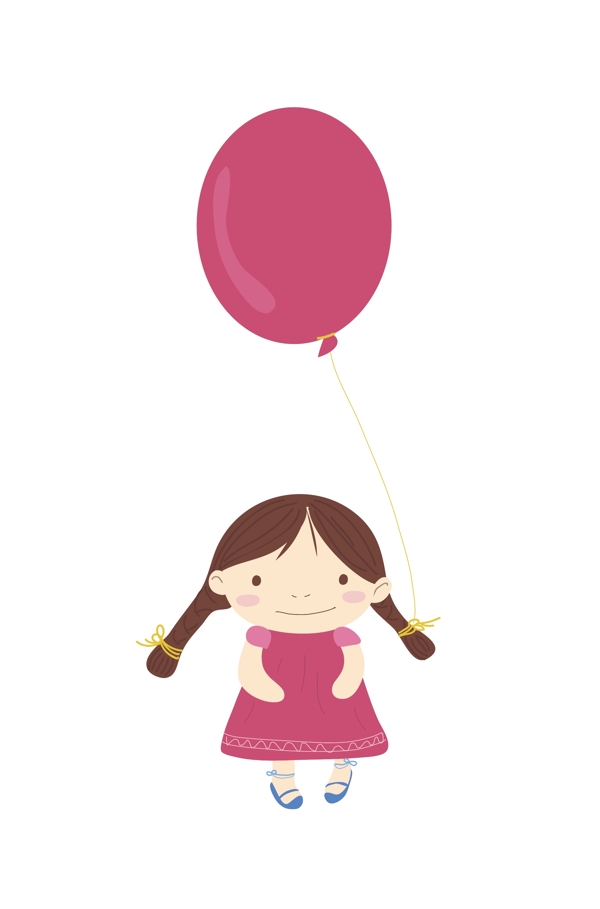 儿童节手绘小女孩和气球