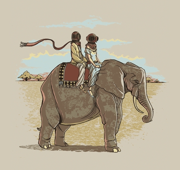 位图插画动物大象游客免费素材