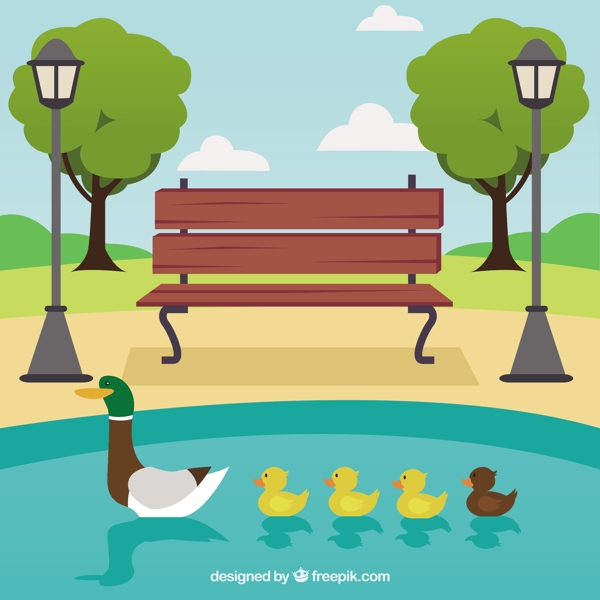 公园里有鸭子家在湖边