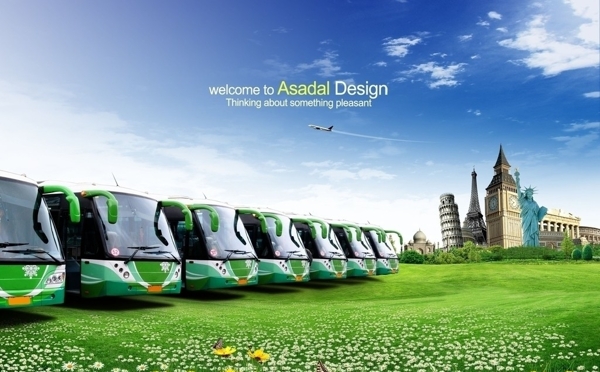 绿色公交车图片