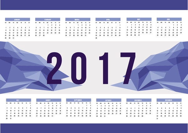 2017个蓝色多边形的日历