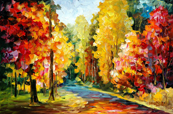 油画平静的秋天图片