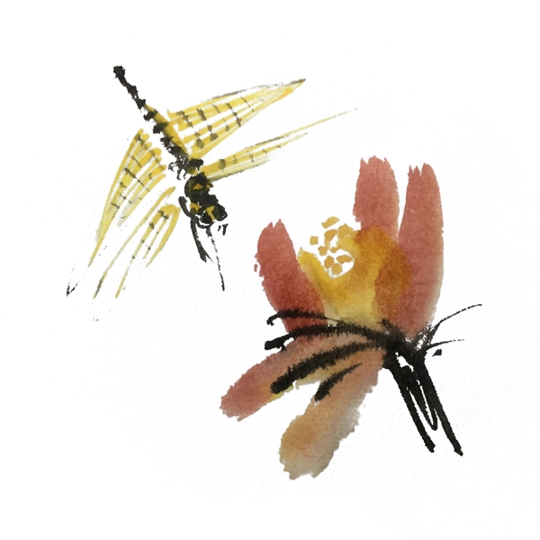 水墨风手绘蜻蜓插画