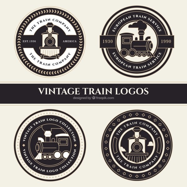 四个复古风格火车标志logo