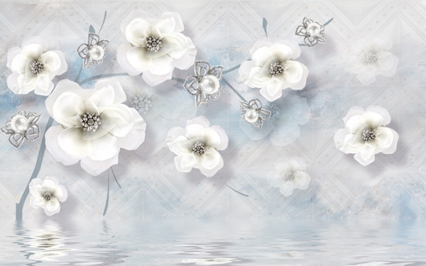 手绘花朵小白花背景
