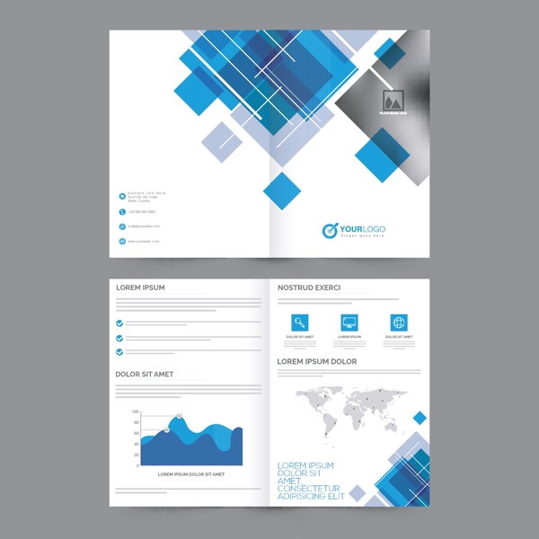 四页公司宣传册蓝色抽象设计统计图表和空间添加商业概念的形象
